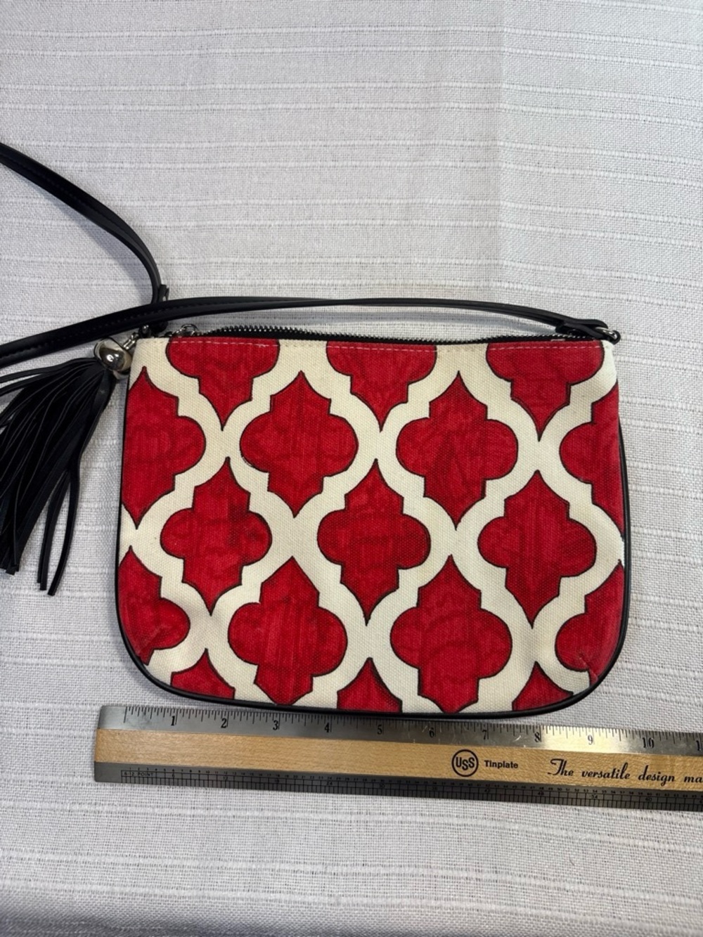 Brighton Canvas Red White Quatrefoil Christmas Partridge Wristlet Bag Small EUC - Picture 3 of 6